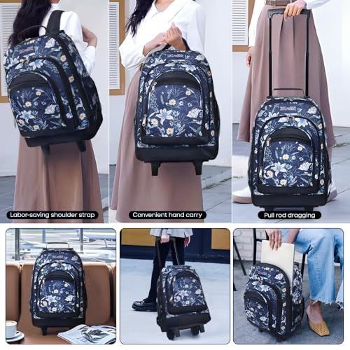 20" 2-in-1,Wheeled Travel Luggage Bag w/Telescopic Handle | Rolling Travel Luggage w/2 Wheels,Trolley Suitcase,Spacious Storage Design,2561-20''-Blue Lilies - color: JH-2561-Blue Lilies-20