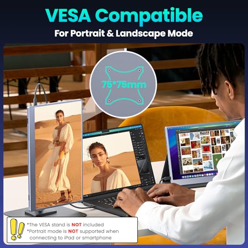 Upperizon Portable Monitor 15.6 inch FHD 85% sRGB 60Hz HDR HDMI USB-C Travel Monitor for Laptop MacBook PC Surface PS5 Xbox, External Display with Cover & Speakers, VESA Compatible - size: 15.6 inch