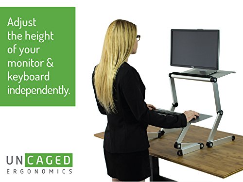 WorkEZ Adjustable Standing Desk Converter, Sit to Stand Desk Riser, Standing Desk for Laptop Monitor, Adjustable Height & Angle Negative Tilt, Silver - color: Silver