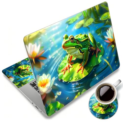 Laptop Skin Sticker Decal 12"-15.6" Universal Laptop/Notebook/Netbook Vinyl - Waterproof Scratch Resistant,Fits HP Dell Lenovo MacBook,2 Free Wrist Pads,Easy Apply & Remove,Cute Frog Lotus - color: Cute Frog Lotus