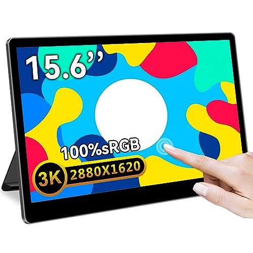 15.6 Inch 3K Touchscreen Portable Monitor, IPS 2880 * 1620,100% sRGB Mobile Monitor Eye Care Game Display Built USB-C/HDMI/Mini DP with Folding Kickstand for PC,Laptop,Game Console - size: 15.6"
