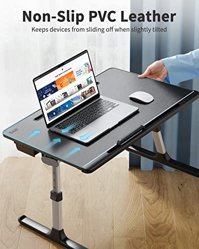Laptop Bed Tray Desk, SAIJI X-Large Adjustable Laptop Table, Foldable Laptop Desk with Storage Drawer and Bookstand for Eating, Working, Writing, Gaming, Drawing (Black) - color: Black