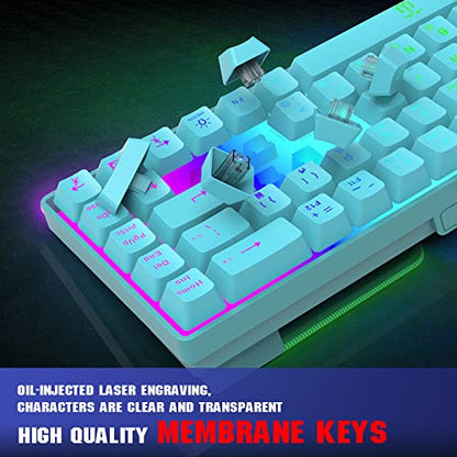 Snpurdiri 60% Membrane Gaming Keyboard,RGB Compact Wired Small Keyboard, Strong Mechanical Feel for PC/Mac Gamer, Typist, Travel, Easy to Carry on Business Trip(68 Keys,Blue) - color: Blue