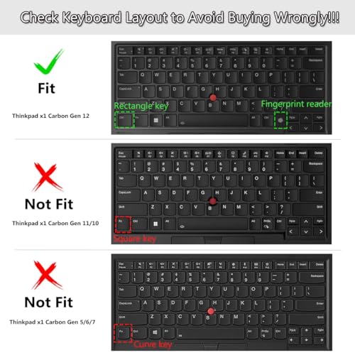 Keyboard Cover for 2025 2024 Lenovo ThinkPad X1 Carbon Gen 13 / Gen 12,Lenovo ThinkPad X1 Carbon 14" 13th 12th Keyboard Skin Protector (Not Fit X1 Carbon Gen 11/Gen 10/Gen 9/Gen 8/Gen 6/Gen 5) - Black - color: Black