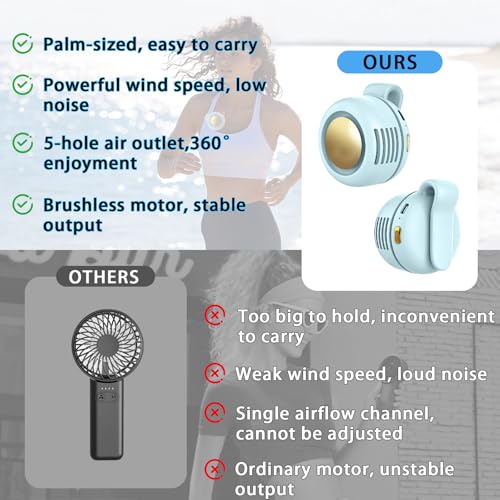 Portable Clip-On Fan, Mini USB Rechargeable 360° Rotatable Fan, Personal Fan 3-Speed Silent Mini Bladeless Fans (1pack（Blue) - color: 1pack（Blue)