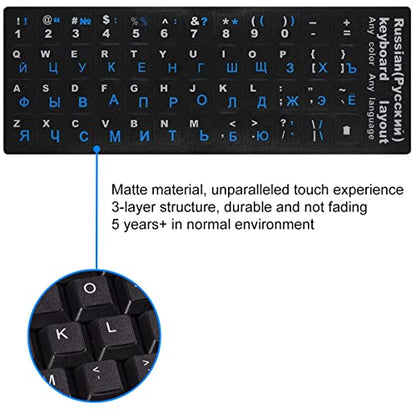 2 Pack Universal Russian Keyboard Stickers Black Background with, Blue and White Lettering for Computer Laptop Notebook Desktop, Replacement Computer Keyboard Stickers (Russian) - color: Russian-black/Black Blue Letter