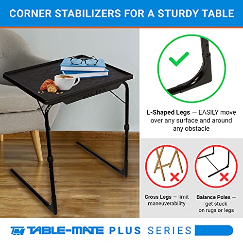 Table-Mate TV Tray Table | Portable Desk Folding Dinner Tray, Couch Table Trays for Eating Snack Food, Portable Laptop Desk, Bed Trays for Eating | Adjustable TV Trays with 3 Angles and Cup Holder - size: 20"D x 25"W x 30"H