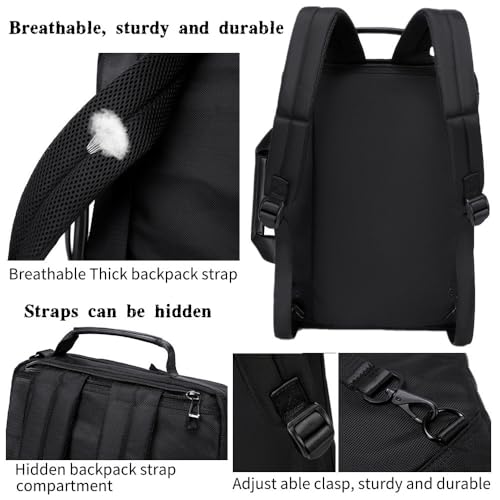 3 in 1 Laptop Bag for Men 15.6-17 Inch Computer Bag Laptop Backpack Convertible Briefcase Messenger Shoulder Bag Work Business Backpack Travel Bag for Men/Women Black
