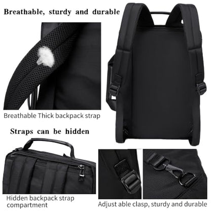 3 in 1 Laptop Bag for Men 15.6-17 Inch Computer Bag Laptop Backpack Convertible Briefcase Messenger Shoulder Bag Work Business Backpack Travel Bag for Men/Women Black