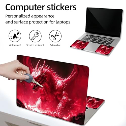 Aesthetic Laptop Skin Sticker, Red Dragon in Fiery Lava Waterproof Vinyl Laptop Decal, Removable Bubble Free, Reusable Protective Cover for 13 14 15 15.6 Inch - color: Red Dragon in Fiery Lava