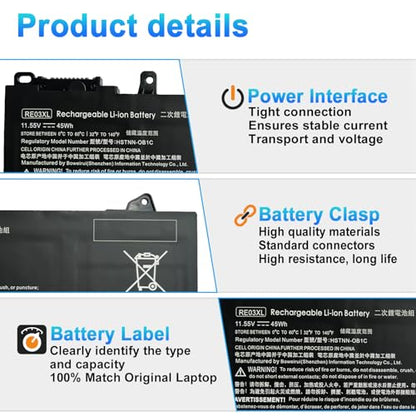 RE03XL L32656-005 Laptop Battery Replacement for HP ProBook 450 G6 450 G7 440 430 445 455R G6 430 440 445 G7 Series HSTNN-UB7R HSTNN-OB1C HSTNN-OB1C L32407-2C1 - size: 9.84*2.83*0.28inch RE03XL