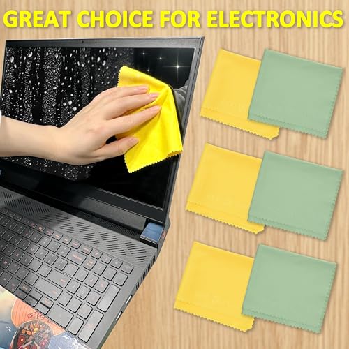 Eco-Fused Microfiber Cleaning Cloths - 12 Pack - Ideal for Cleaning Glasses, Spectacles, Camera Lenses, iPad, Tablets, Smartphones, iPhone, Android Phones, Laptops, LCD Screens - color: Yellow/Green (12 Pack)