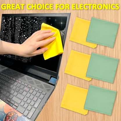 Eco-Fused Microfiber Cleaning Cloths - 12 Pack - Ideal for Cleaning Glasses, Spectacles, Camera Lenses, iPad, Tablets, Smartphones, iPhone, Android Phones, Laptops, LCD Screens - color: Yellow/Green (12 Pack)