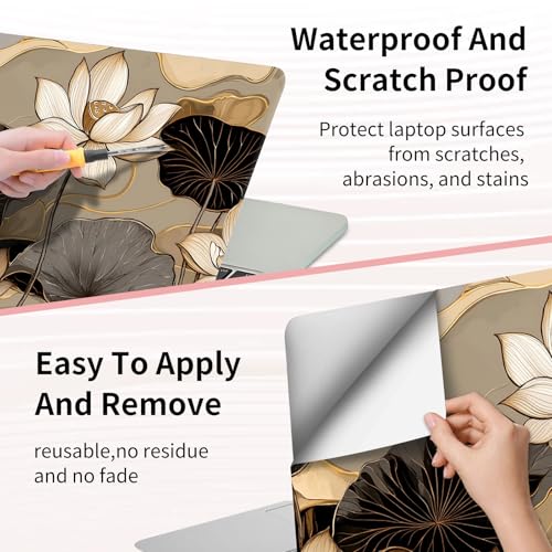 Laptop Skin Sticker 3-Piece Set,Lotus Leaves | Trim-to-fit 3-piece vinyl set with one 15 x 10.6 in lid skin and two palm-rest decals for many 12-15.6 in laptops - color: Lotus Leaves