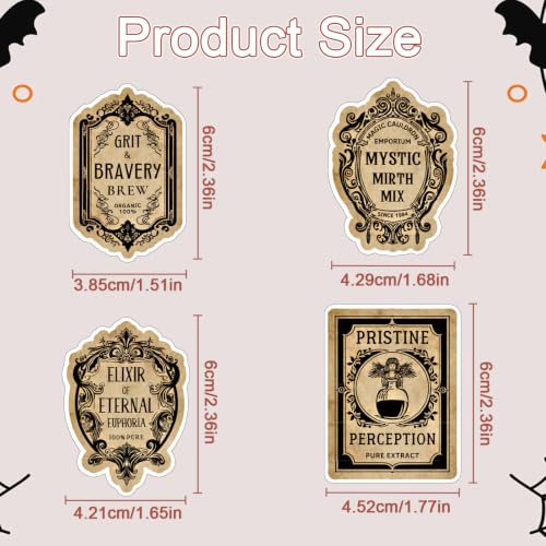 100 Pcs Halloween Potion Labels Stickers Magic Potion Stickers | Hallowenn Potion Wine Bottle Stickers, Retro Vintage Design, Waterproof, Vinyl Decals for Scrapbook Luggage Laptop Journal - style: Halloween Potion