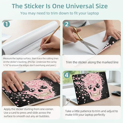 Universal Laptop Skin Decal, 3-Piece Vinyl Protector for 12 13 14 15.6" Notebook, Waterproof Anti-Scratch, Easy Trim & Bubble-Free Finish, Skull Made of Pink Flowers - color: Skull Made of Pink Flowers