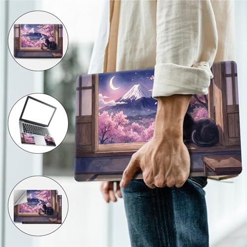 Universal Laptop Skin, DIY Cut-to-Fit Vinyl Cover Compatible with HP, Dell, Lenovo, Mac (13.3" to 15.6"), Anti-Scratch, No Residue & Bubble-Free Protective Decal Sticker, Cherry Black Cat - color: Cherry Black Cat