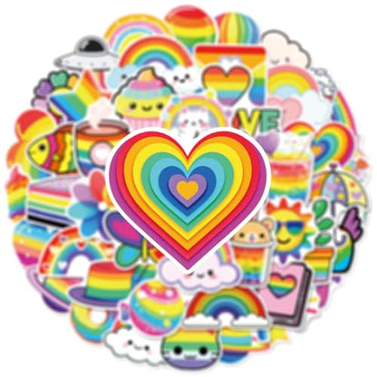50PCS Rainbow Stickers, Waterproof Vinyl Decals Cute Water Bottle Stickers for Notebooks, Stationery, Luggage, Cartoon PVC Happy Stickers - style: A1