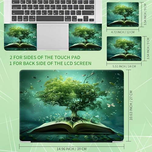 Laptop Skin Sticker Decal, Universal Protective Cover Fit 12 13 14 15.6 Inch Notebook, Reusable Water-Resistant Vinyl Decal w/ 2 Wrist Pads for Business Travel Office, Green Book Tree - color: Green Book Tree
