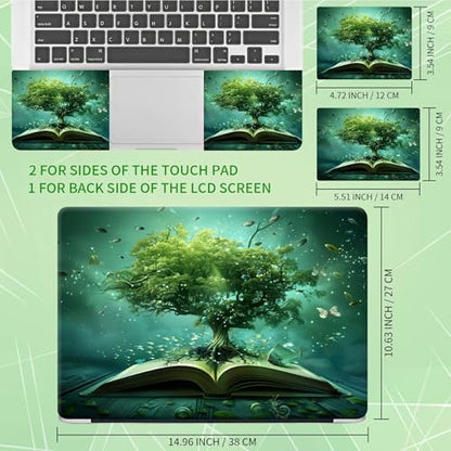 Laptop Skin Sticker Decal, Universal Protective Cover Fit 12 13 14 15.6 Inch Notebook, Reusable Water-Resistant Vinyl Decal w/ 2 Wrist Pads for Business Travel Office, Green Book Tree - color: Green Book Tree