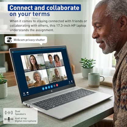 HP 17.3” FHD IPS LED Anti-Glare 300 nits Laptop, AMD Ryzen 5 7430U 6-core CPU, 8GB RAM, 512GB Storage, Webcam w/Shutter, Microsoft Copilot Key, Wi-Fi 6, BT 5.4, Win11H, w/Laptop Cooler, 17-cp3000 - size: 8GB RAM | 512GB SSD