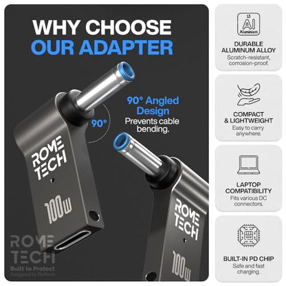 USB C to DC Adapter, Type C to DC with Built-in PD and E-Mark Smart Chip for HP, Input 19.5V ⎓ 3.33A, with 4.5×3.0 mm Plug, USB C to Laptop Charger (2-Pack)