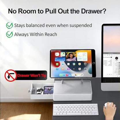 Laptop Stand with Storage Drawer, Heavy-Duty Metal Laptop Riser for Desk, Ergonomic Height & Angle Adjustment for 10–16.2″ Laptops, Silver - color: Silver