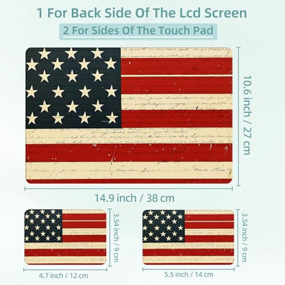 Universal Laptop Skin Decal, 3-Piece Vinyl Protector for 12 13 14 15.6" Notebook, Waterproof Anti-Scratch, Easy Trim & Bubble-Free Finish, American Flag - color: American Flag