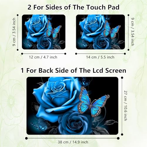 Laptop Skin Sticker Decal, Universal Reusable Vinyl Laptop Cover for 12" 13" 13.3" 14" 15" 15.4" 15.6" Notebook PC, Reusable Waterproof Scratch-Resistant with 2 Wrist Pads,Blue Rose Butterfly - color: Blue Rose Butterfly