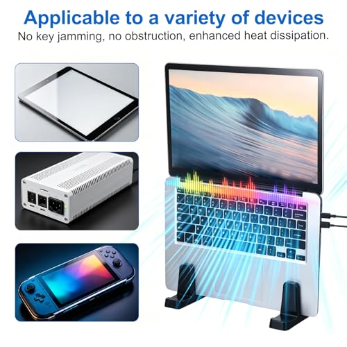 PATIKIL 2-in-1 Vertical Laptop Stand, 4 Pcs Adjustable ABS Notebook Holder Space-Saving Vertical Stand Notebook Dock with Non-Slip Rubber for Home Office Desktop Storage Keyboard, Black - color: Black