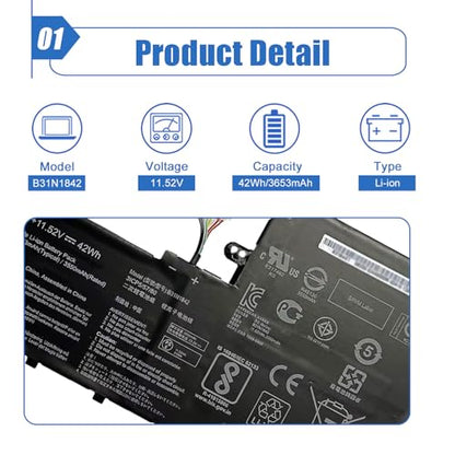 B31N1842 11.52V 42Wh/3653mAh Laptop Battery Compatible with Asus VivoBook S15 S531FL S531FA K531FA S531FA-BQ028T X531FA-2S Series Notebook 0B200-03440000 - size: 8.61*5.45*0.26 inch B31N1842