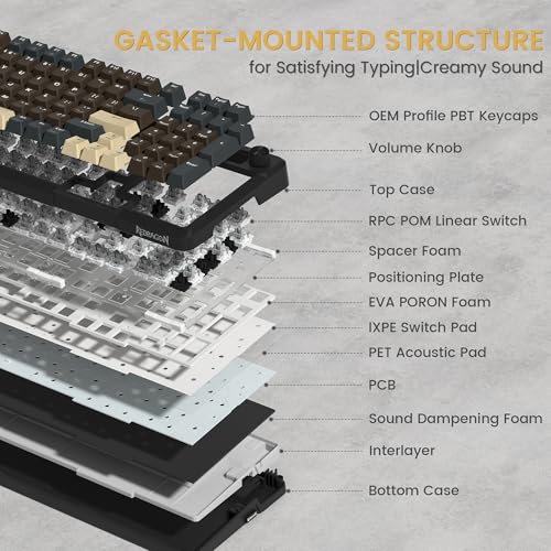Redragon K742 Wireless Mechanical Gaming Keyboard with Knob, Bluetooth 5.0/2.4GHz/USB C Wired Creamy Keyboard with Number Pad for PC Computer, RGB Backlits, Hot-Swappable with Linear Switches (Brown) - color: Brown
