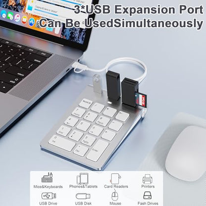 Wired Numeric Keypad with USB A/USB C, Multifunction Keys Number Pad with 3 Additional USB 2.0 Ports, 18 Keys, 15° Ergonomic Programmable Numeric Pad for Laptops, Notebooks, and Desktops