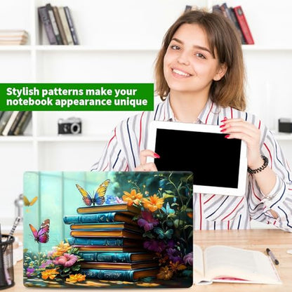 Laptop Skin Sticker Decal, Universal Protective Cover Fit 12 13 14 15.6 Inch Notebook, Reusable Water-Resistant Vinyl Decal w/ 2 Wrist Pads for Business Travel Office, Book Butterfly Flowers - color: Book Butterfly Flowers