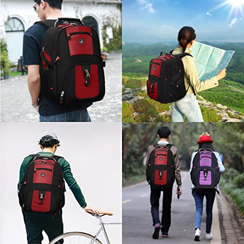 SHRRADOO Large Travel Laptop Backpack for Women, Work College Backpacks | Fit 17 Inch Laptops, with Combination Lock, Carry On Flight Approved, 50L Big Bags, Business Backpack High schoolbag - color: Red