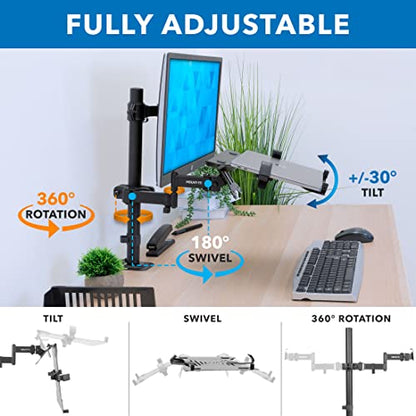 Mount-It! Laptop Pole Mount Tray | Full Motion Laptop Mount Fits Up to 15.6 Laptops | Universal Adjustable Steel Notebook Stand for Add On to Monitor Mounts