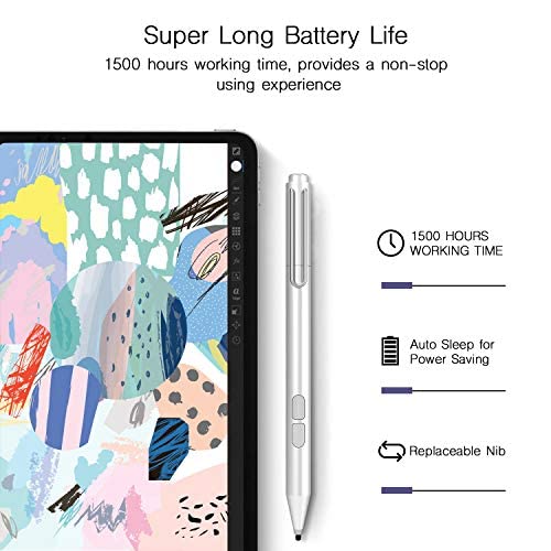 Uogic Pen for Microsoft Surface, 90-Day Battery Life, Smooth Writing, Palm Rejection, 1024 Levels Pressure, Flex & Soft HB Nib, for Surface (Pro, Studio, Book, Laptop, Go) - color: Silver