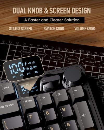 RK ROYAL KLUDGE M100 Mechanical Keyboard w/Screen & Dual Knobs, 96% Tri-Mode Gasket Mount Wireless Gaming Keyboard with Number Pad, Hot Swappable Cream Switch, Black - color: Black