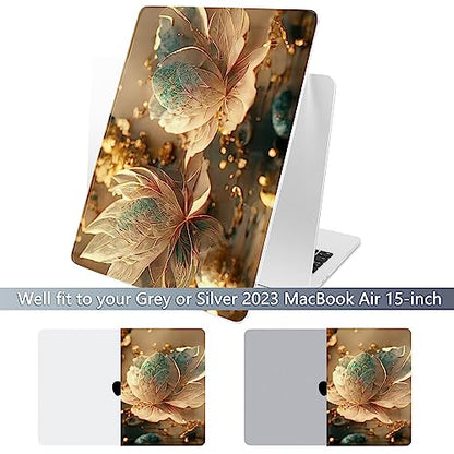 Batianda Case for MacBook Air 15" with M5 M4 M3 M2 Chip, Golden Petals | 4-in-1 Set with Warm Luminous Flowers Design, Lightweight Slim Hard Shell Protection For Women,Artists and Luxury Style Users - color: 3D flower
