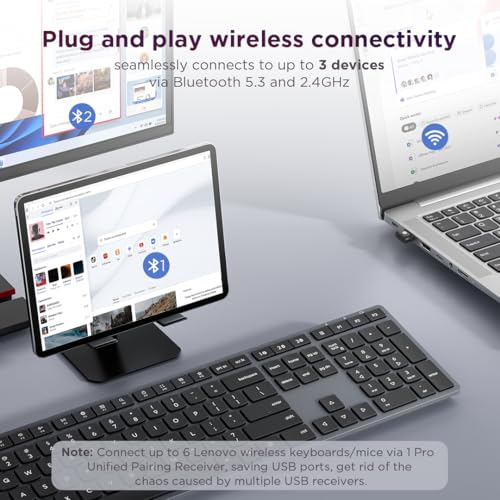 Lenovo 700 Modern Wireless Keyboard, 2.4 GHz Dongle & Dual Bluetooth Connection, AES-128 Encryption, 36 Month Battery Life, Luna Grey - size: Keyboard