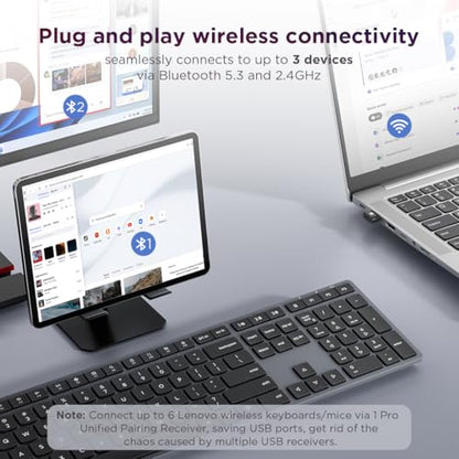 Lenovo 700 Modern Wireless Keyboard, 2.4 GHz Dongle & Dual Bluetooth Connection, AES-128 Encryption, 36 Month Battery Life, Luna Grey - size: Keyboard