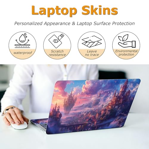 Universal Laptop Skin Sticker with 2 Wrist Pad Decals, 3-Piece Removable Vinyl Laptop Cover, Fantasy Castle Waterproof Anti-Scratch, Easy-Trim Fit for 13.3" 14" 15.6" Laptops - color: Fantasy Castle