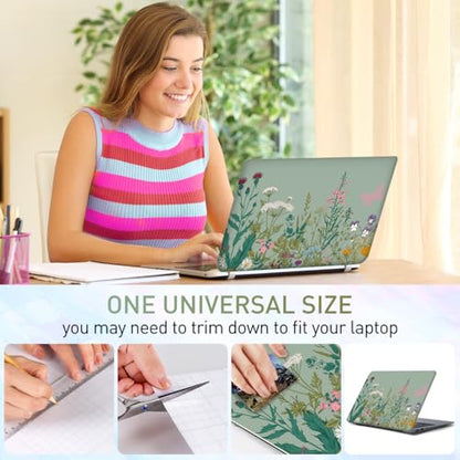 15-15.6 inches Netbook Laptop Skin Sticker Decal Reusable Cover Protector for 11.6 12 13 13.3 14 15 15.4 Notebook Chromebook PC, Scratch-Resistant Waterproof I Sage Green Wildflower Blooms - color: Sage Green Wildflower Blooms