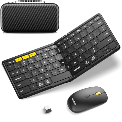 Foldable Keyboard and Mouse, Samsers Folding Bluetooth Keyboard Mouse Combo, 2.4G + BT5.0 x 2, Full-Size Travel Keyboard & Portable Wireless Mouse for Windows iOS Mac OS Android, Black - color: Black