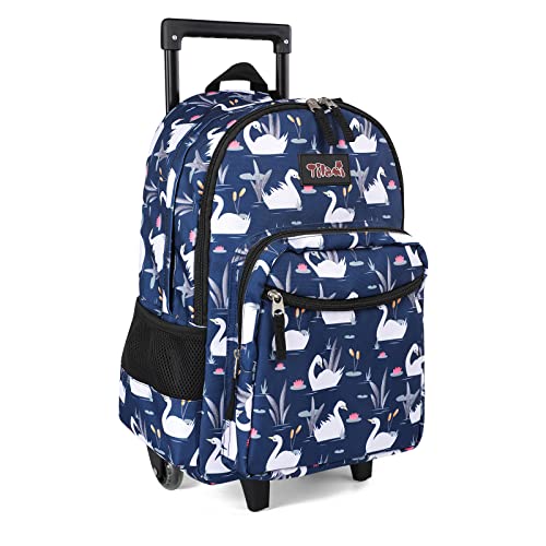 Tilami Rolling Backpack 18 inch Double Handle Wheeled Boys Girls Travel School Children Luggage Toddler Trip - color: Swan Blue