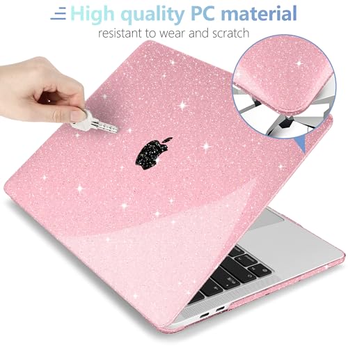 MEEgoodo Case for MacBook Pro 13 inch Case with M2 Chip 2022 2021 2020 Released A2338 M1 A2251 A2289, Plastic Hard Shell with Keyboard & Camera Cover Compatible with MacBook Pro 13, Glitter Pink - color: Glitter Pink