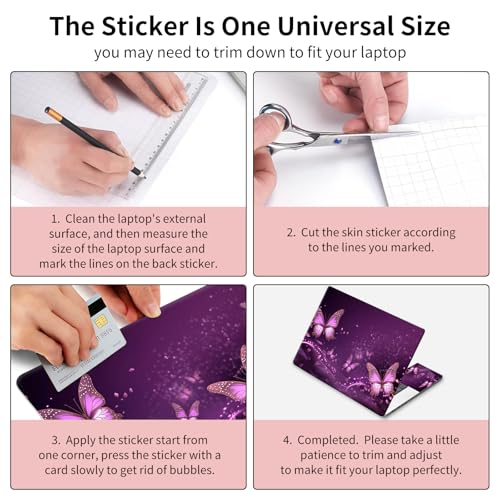 15.6 Inch Laptop Skin Sticker, Reusable Vinyl Cover Protector with 2 Wrist Pad Skins, Removable Waterproof Scratch-Resistant for 12-15.6 Inch Laptop Notebook,Purple Butterflies - color: Purple Butterflies