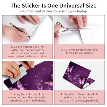 15.6 Inch Laptop Skin Sticker, Reusable Vinyl Cover Protector with 2 Wrist Pad Skins, Removable Waterproof Scratch-Resistant for 12-15.6 Inch Laptop Notebook,Purple Butterflies - color: Purple Butterflies