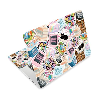 Laptop Skin Sticker Decal PVC Vinyl Sticker Notebook PC Protector Waterproof Scratch Resistant Laptop Skin for 12.1 13 13.3 13.6 14 15 15.3 16 Inch Reading Cat Book Theme with Quote - color: Reading Cat
