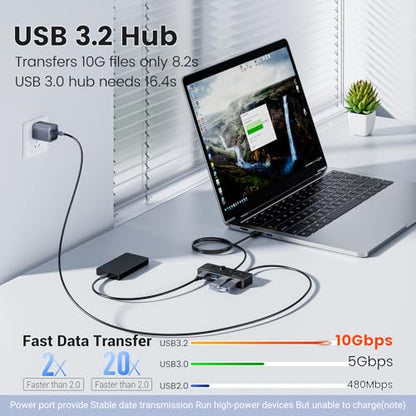 Qeefun 4-Port USB 3.2 Hub, Individual LED Power Switches, 10Gbps Data Transfer USB 3.2 Gen 2 Splitter with 4ft Extension Cable, Multiple USB Extender for Laptop, PC, iMac, USB Flash Drives and More - style: A to 4A 3.2
